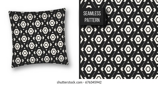 Abstract concept vector monochrome geometric pattern. Black and white minimal background. Creative illustration template. Seamless stylish texture. For wallpaper, surface, web design, textile, decor