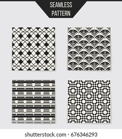 Abstract concept vector monochrome geometric pattern. Black and white minimal background. Creative illustration template. Seamless stylish texture. For wallpaper, surface, web design, textile, decor