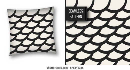 Abstract concept vector monochrome geometric pattern. Black and white minimal background. Creative illustration template. Seamless stylish texture. For wallpaper, surface, web design, textile, decor