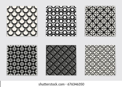 Abstract concept vector monochrome geometric pattern. Black and white minimal background. Creative illustration template. Seamless stylish texture. For wallpaper, surface, web design, textile, decor