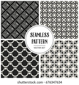 Abstract concept vector monochrome geometric pattern. Black and white minimal background. Creative illustration template. Seamless stylish texture. For wallpaper, surface, web design, textile, decor