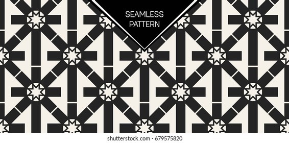 Abstract concept vector monochrome geometric pattern. Black and white minimal background. Creative illustration template. Seamless stylish texture. For wallpaper, surface, web design, textile, decor