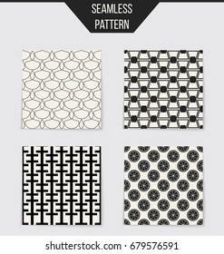 Abstract concept vector monochrome geometric pattern. Black and white minimal background. Creative illustration template. Seamless stylish texture. For wallpaper, surface, web design, textile, decor