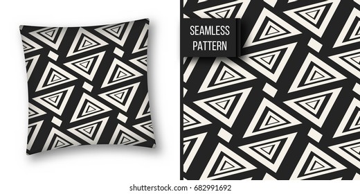 Abstract concept vector monochrome geometric pattern. Black and white minimal background. Creative illustration template. Seamless stylish texture. For wallpaper, surface, web design, textile, decor