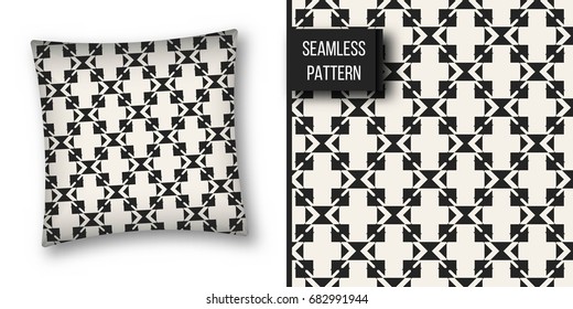Abstract concept vector monochrome geometric pattern. Black and white minimal background. Creative illustration template. Seamless stylish texture. For wallpaper, surface, web design, textile, decor