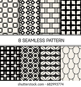 Abstract concept vector monochrome geometric pattern. Black and white minimal background. Creative illustration template. Seamless stylish texture. For wallpaper, surface, web design, textile, decor