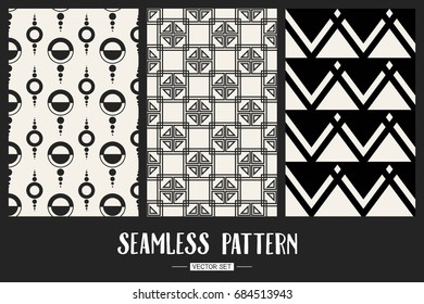 Abstract concept vector monochrome geometric pattern. Black and white minimal background. Creative illustration template. Seamless stylish texture. For wallpaper, surface, web design, textile, decor