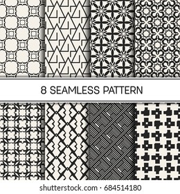 Abstract concept vector monochrome geometric pattern. Black and white minimal background. Creative illustration template. Seamless stylish texture. For wallpaper, surface, web design, textile, decor