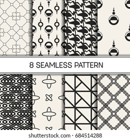 Abstract concept vector monochrome geometric pattern. Black and white minimal background. Creative illustration template. Seamless stylish texture. For wallpaper, surface, web design, textile, decor