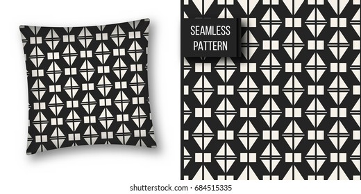 Abstract concept vector monochrome geometric pattern. Black and white minimal background. Creative illustration template. Seamless stylish texture. For wallpaper, surface, web design, textile, decor