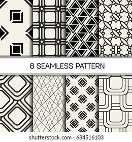 Abstract concept vector monochrome geometric pattern. Black and white minimal background. Creative illustration template. Seamless stylish texture. For wallpaper, surface, web design, textile, decor