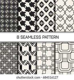 Abstract concept vector monochrome geometric pattern. Black and white minimal background. Creative illustration template. Seamless stylish texture. For wallpaper, surface, web design, textile, decor