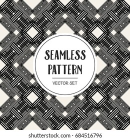 Abstract concept vector monochrome geometric pattern. Black and white minimal background. Creative illustration template. Seamless stylish texture. For wallpaper, surface, web design, textile, decor