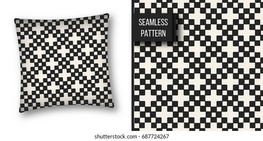 Abstract concept vector monochrome geometric pattern. Black and white minimal background. Creative illustration template. Seamless stylish texture. For wallpaper, surface, web design, textile, decor