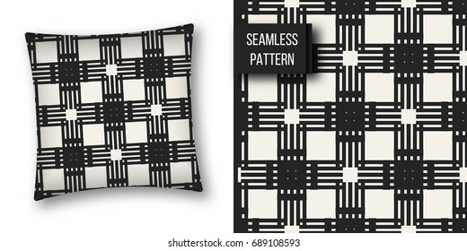 Abstract concept vector monochrome geometric pattern. Black and white minimal background. Creative illustration template. Seamless stylish texture. For wallpaper, surface, web design, textile, decor