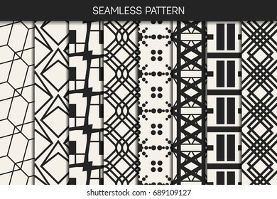Abstract concept vector monochrome geometric pattern. Black and white minimal background. Creative illustration template. Seamless stylish texture. For wallpaper, surface, web design, textile, decor
