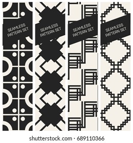 Abstract concept vector monochrome geometric pattern. Black and white minimal background. Creative illustration template. Seamless stylish texture. For wallpaper, surface, web design, textile, decor
