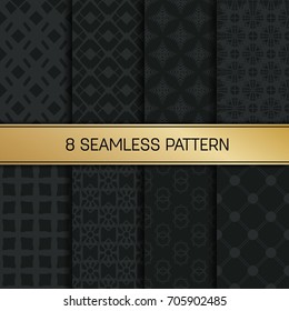 Abstract concept vector monochrome geometric pattern. Dark blue, gold minimal background. Creative illustration template. Seamless stylish texture. For wallpaper, surface, web design, textile, decor