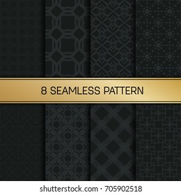 Abstract concept vector monochrome geometric pattern. Dark blue, gold minimal background. Creative illustration template. Seamless stylish texture. For wallpaper, surface, web design, textile, decor