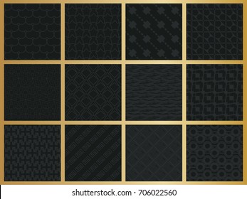 Abstract concept vector monochrome geometric pattern. Dark blue, gold minimal background. Creative illustration template. Seamless stylish texture. For wallpaper, surface, web design, textile, decor