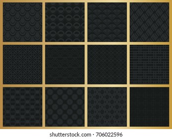 Abstract concept vector monochrome geometric pattern. Dark blue, gold minimal background. Creative illustration template. Seamless stylish texture. For wallpaper, surface, web design, textile, decor