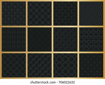 Abstract concept vector monochrome geometric pattern. Dark blue, gold minimal background. Creative illustration template. Seamless stylish texture. For wallpaper, surface, web design, textile, decor