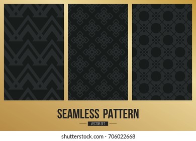 Abstract concept vector monochrome geometric pattern. Dark blue, gold minimal background. Creative illustration template. Seamless stylish texture. For wallpaper, surface, web design, textile, decor