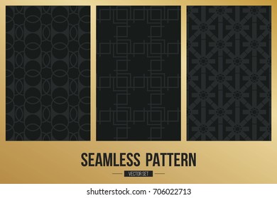Abstract concept vector monochrome geometric pattern. Dark blue, gold minimal background. Creative illustration template. Seamless stylish texture. For wallpaper, surface, web design, textile, decor