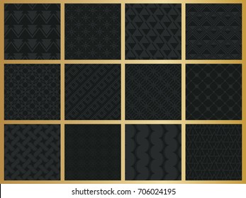 Abstract concept vector monochrome geometric pattern. Dark blue, gold minimal background. Creative illustration template. Seamless stylish texture. For wallpaper, surface, web design, textile, decor
