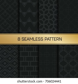 Abstract concept vector monochrome geometric pattern. Dark blue, gold minimal background. Creative illustration template. Seamless stylish texture. For wallpaper, surface, web design, textile, decor