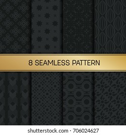 Abstract concept vector monochrome geometric pattern. Dark blue, gold minimal background. Creative illustration template. Seamless stylish texture. For wallpaper, surface, web design, textile, decor