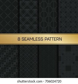 Abstract concept vector monochrome geometric pattern. Dark blue, gold minimal background. Creative illustration template. Seamless stylish texture. For wallpaper, surface, web design, textile, decor