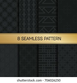 Abstract concept vector monochrome geometric pattern. Dark blue, gold minimal background. Creative illustration template. Seamless stylish texture. For wallpaper, surface, web design, textile, decor