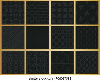 Abstract concept vector monochrome geometric pattern. Dark blue, gold minimal background. Creative illustration template. Seamless stylish texture. For wallpaper, surface, web design, textile, decor