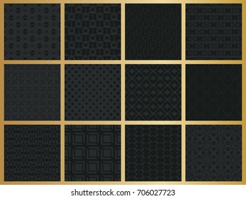 Abstract concept vector monochrome geometric pattern. Dark blue, gold minimal background. Creative illustration template. Seamless stylish texture. For wallpaper, surface, web design, textile, decor