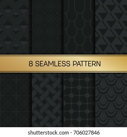 Abstract concept vector monochrome geometric pattern. Dark blue, gold minimal background. Creative illustration template. Seamless stylish texture. For wallpaper, surface, web design, textile, decor