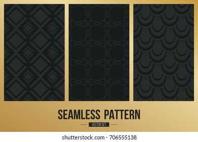 Abstract concept vector monochrome geometric pattern. Dark blue, gold minimal background. Creative illustration template. Seamless stylish texture. For wallpaper, surface, web design, textile, decor