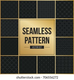 Abstract concept vector monochrome geometric pattern. Dark blue, gold minimal background. Creative illustration template. Seamless stylish texture. For wallpaper, surface, web design, textile, decor