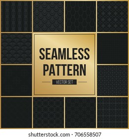 Abstract concept vector monochrome geometric pattern. Dark blue, gold minimal background. Creative illustration template. Seamless stylish texture. For wallpaper, surface, web design, textile, decor