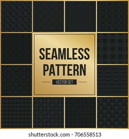 Abstract concept vector monochrome geometric pattern. Dark blue, gold minimal background. Creative illustration template. Seamless stylish texture. For wallpaper, surface, web design, textile, decor