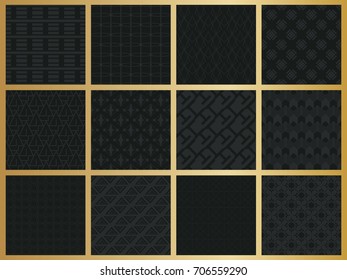 Abstract concept vector monochrome geometric pattern. Dark blue, gold minimal background. Creative illustration template. Seamless stylish texture. For wallpaper, surface, web design, textile, decor