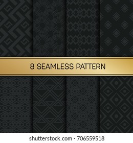 Abstract concept vector monochrome geometric pattern. Dark blue, gold minimal background. Creative illustration template. Seamless stylish texture. For wallpaper, surface, web design, textile, decor