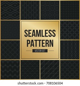 Abstract concept vector monochrome geometric pattern. Dark blue, gold minimal background. Creative illustration template. Seamless stylish texture. For wallpaper, surface, web design, textile, decor