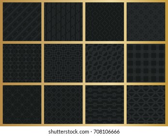 Abstract concept vector monochrome geometric pattern. Dark blue, gold minimal background. Creative illustration template. Seamless stylish texture. For wallpaper, surface, web design, textile, decor