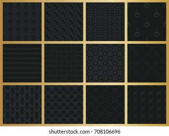 Abstract concept vector monochrome geometric pattern. Dark blue, gold minimal background. Creative illustration template. Seamless stylish texture. For wallpaper, surface, web design, textile, decor