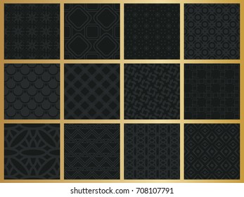 Abstract concept vector monochrome geometric pattern. Dark blue, gold minimal background. Creative illustration template. Seamless stylish texture. For wallpaper, surface, web design, textile, decor