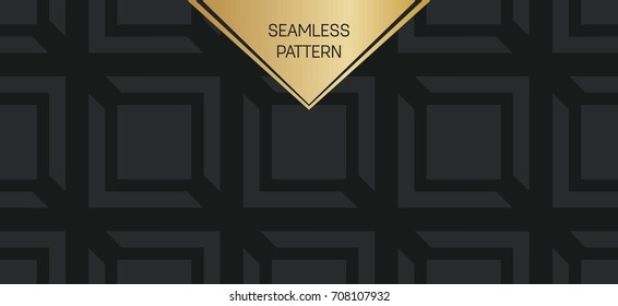 Abstract concept vector monochrome geometric pattern. Dark blue, gold minimal background. Creative illustration template. Seamless stylish texture. For wallpaper, surface, web design, textile, decor