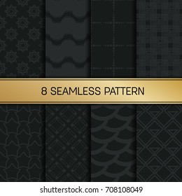 Abstract concept vector monochrome geometric pattern. Dark blue, gold minimal background. Creative illustration template. Seamless stylish texture. For wallpaper, surface, web design, textile, decor