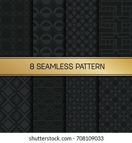 Abstract concept vector monochrome geometric pattern. Dark blue, gold minimal background. Creative illustration template. Seamless stylish texture. For wallpaper, surface, web design, textile, decor