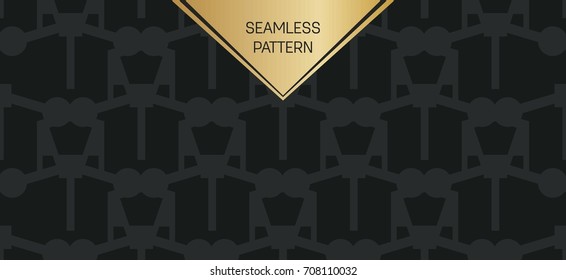 Abstract concept vector monochrome geometric pattern. Dark blue, gold minimal background. Creative illustration template. Seamless stylish texture. For wallpaper, surface, web design, textile, decor
